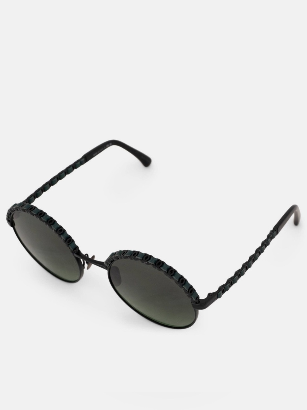 CHANEL Black Braided Round Sunglasses with Dark Lenses